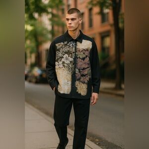 Floral Patterned Black Shirt